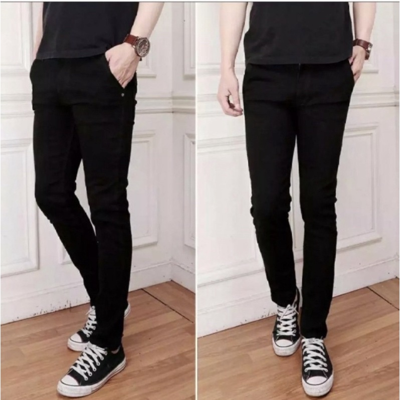 Celana jeans panjang pria Black skinny/Jeans pria black panjang