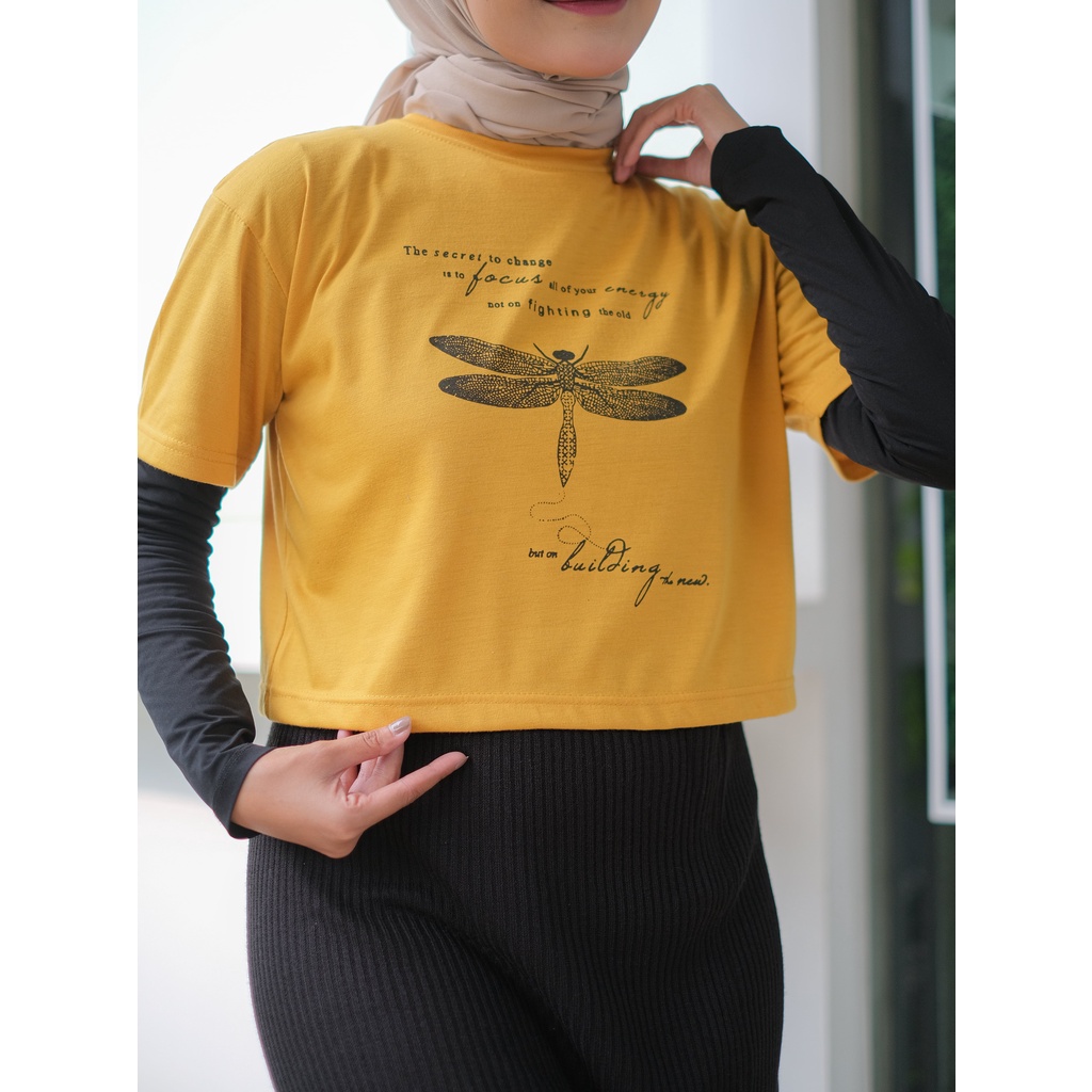 CUCI GUDANG Baju Atasan Wanita Terbaru Kaos Crop Top Wanita COTTON DRAGONFLY