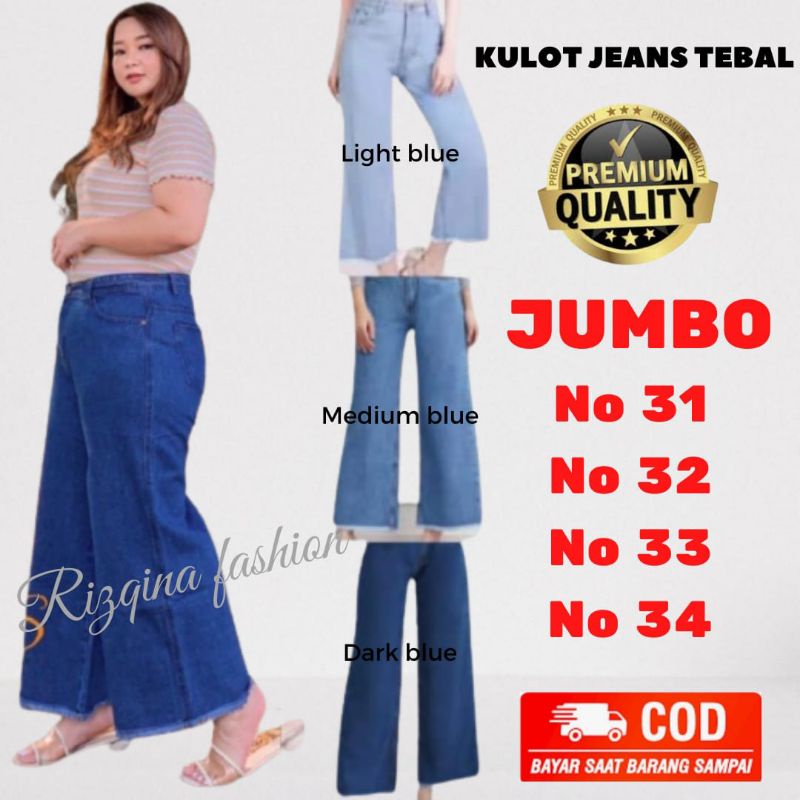 HIGHWAIST KULOT JEANS WANITA RAWIS JUMBO SIZE 31-34 BAHAN TEBAL