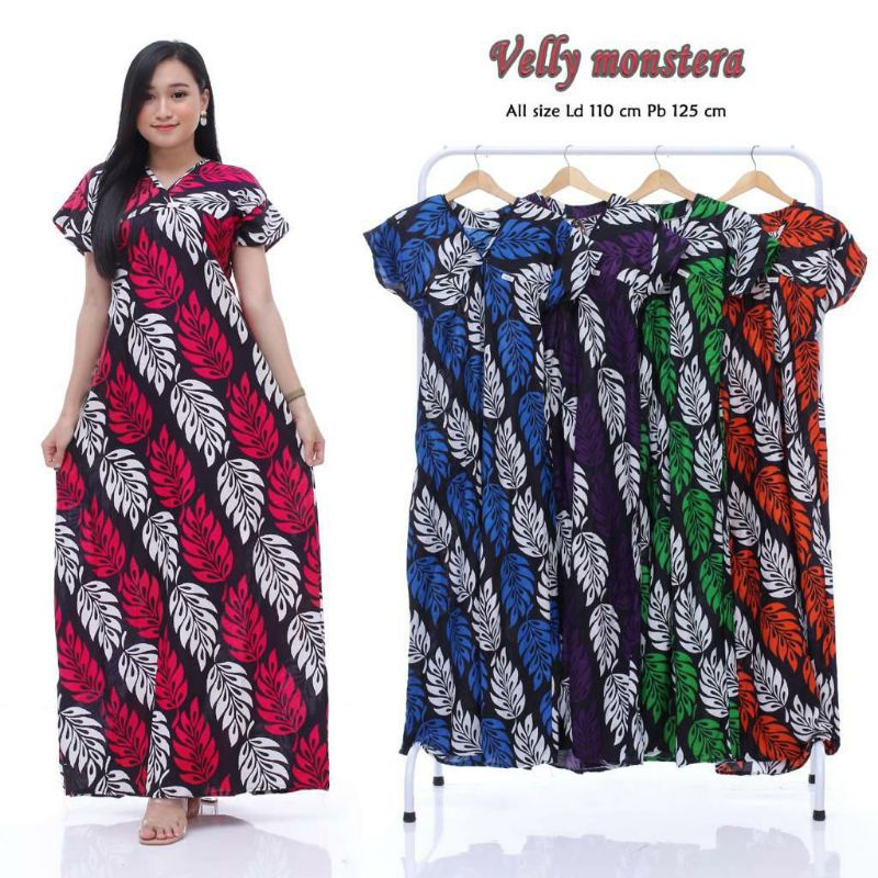 gaun velly monstera " longdres lengan pendek" Daster murah