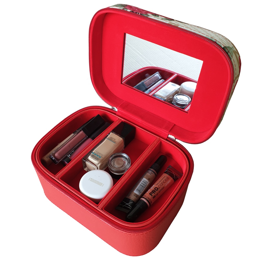 RED FLOWER - Tas Make Up Pounch kotak Tempat Kosmetik Cantik Make Up Cosmetic Box organizer
