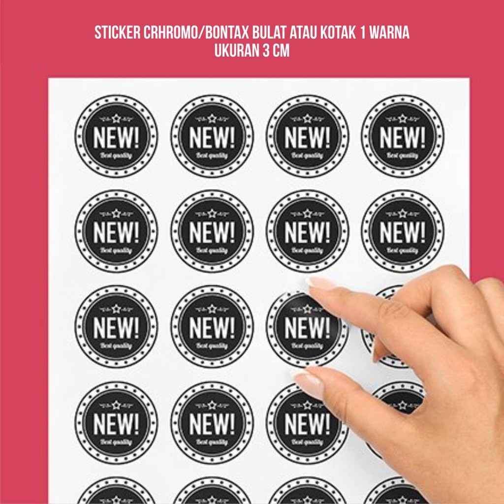 

Terlaris sticker chromo GLOSSY label bulat dan kotak nama produk hitam putih black white