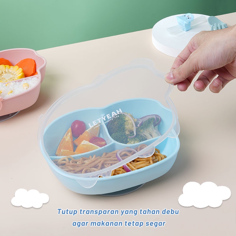 Letyeah &amp; Kaizenliving piring makan anak bayi anti selip / mangkuk makan anak lucu / peralatan makan anak bpa free