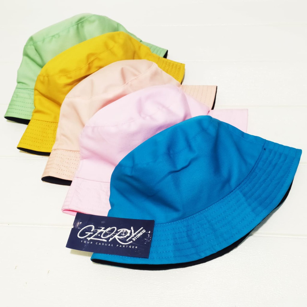 Topi Bucket Polos Kombinasi Warna Peach Biru Pink Tosca Topi Mancing Korea Fisherman BucketHat
