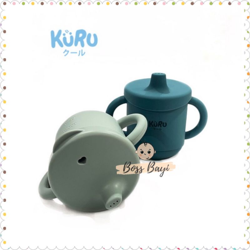 KURU BABY - Silicone Sippy Cup Set / Gelas Silikon Bayi + Straw (Sedotan)