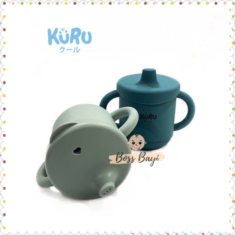 KURU BABY - Silicone Sippy Cup Set / Gelas Silikon Bayi + Straw (Sedotan)