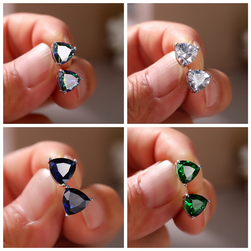 Minimalist Triangular Cubic Zirconia Stud Earrings For Women White/Multicolored/Green/Blue Colors Fashion Girls Jewelry