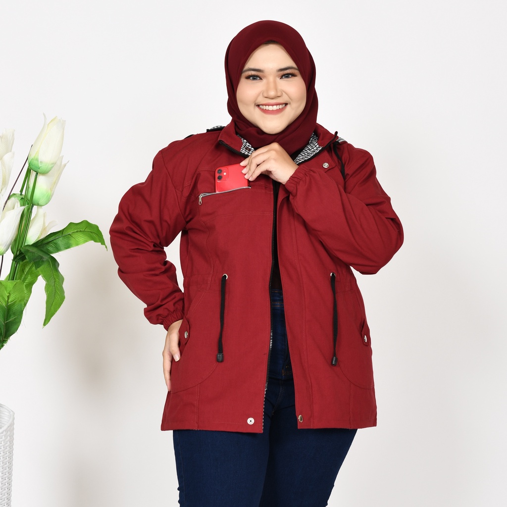 Jaket Parka Wanita Jumbo Bigsize Musim Dingin Outdoor  Bahan Kanvas Premium