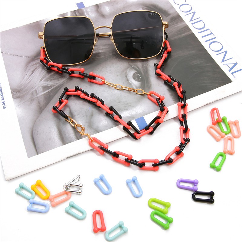 Rainbow Acrylic U Shape Glasses Chain Lanyard Women Summer Neck Chain for Mask Reading Sunglasses Hanging Holders Strap Necklace