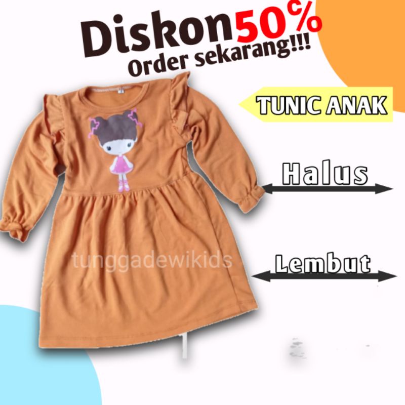 Tunik Atasan Baju Anak Perempuan Lengan Panjang Ruffle Usia 1-7 Tahun Dress Anak Cewek Kids Busana M