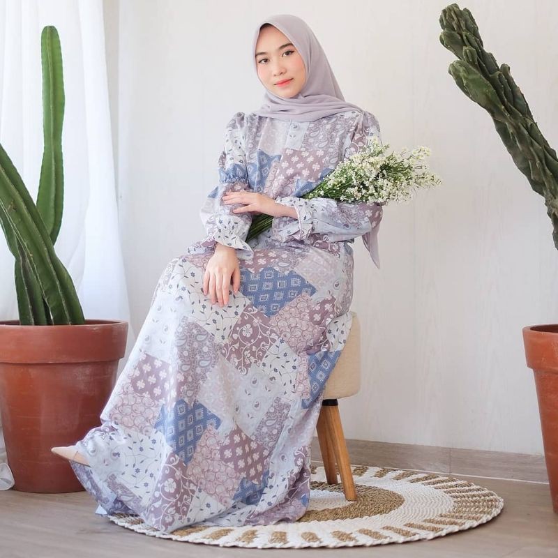 Gamis Muslimah Dyn Amelie Dress Blue | Dress Muslimah Dyn Amelie