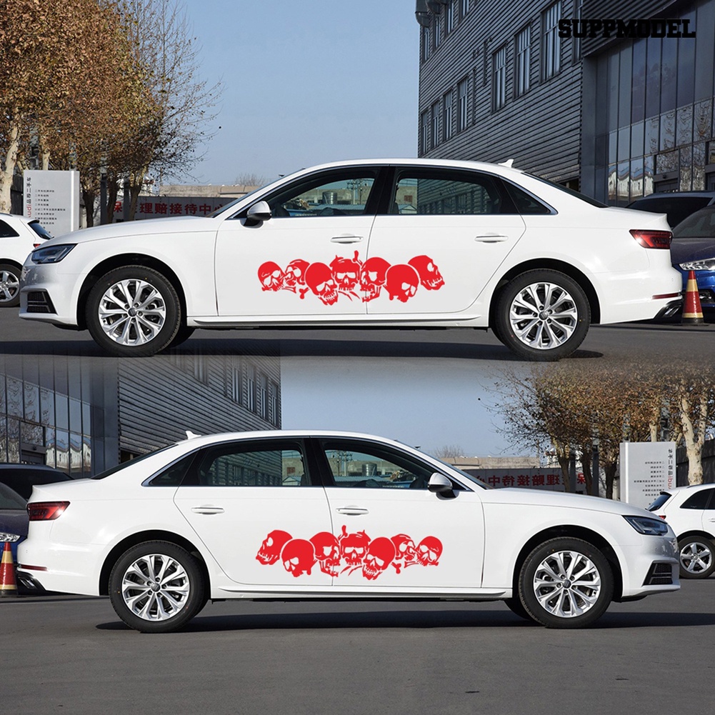 Car 2Pcs Stiker Decal Motif Tengkorak Bahan PVC Untuk Dekorasi Pintu Mobil