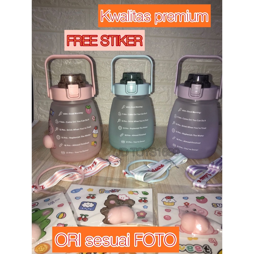Mini Kiyowo Bottle 1400ml / Botol Minum Motivasi Gendut Gemoy / Botol Penanda Waktu / Bottle Korea