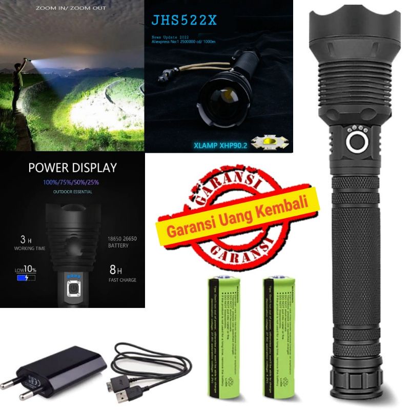 Senter taffLED LONG RANGE ZOOM 1000 METERS XHP90.2 90.000 LUMENS - Rechargeable