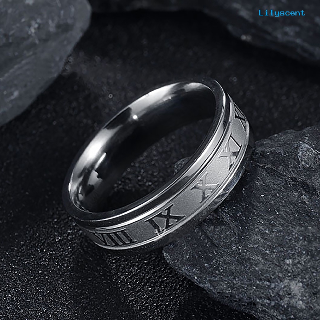 Ls Cincin Titanium Steel Desain Angka Romawi Gaya Punk Untuk Unisex