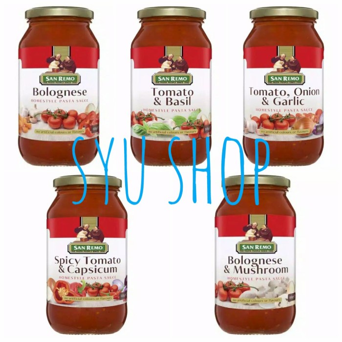 

Ss5Gg San Remo Pasta Sauce Bolognese Mushroom Tomato Onion Garlic Basil 500 - Bolog Mushroom