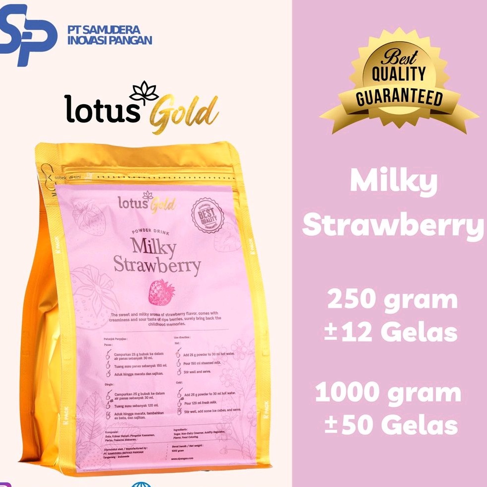 

Lotus Gold Premium Milky Strawberry Powder - Bubuk Minuman Rasa Stroberi Premium