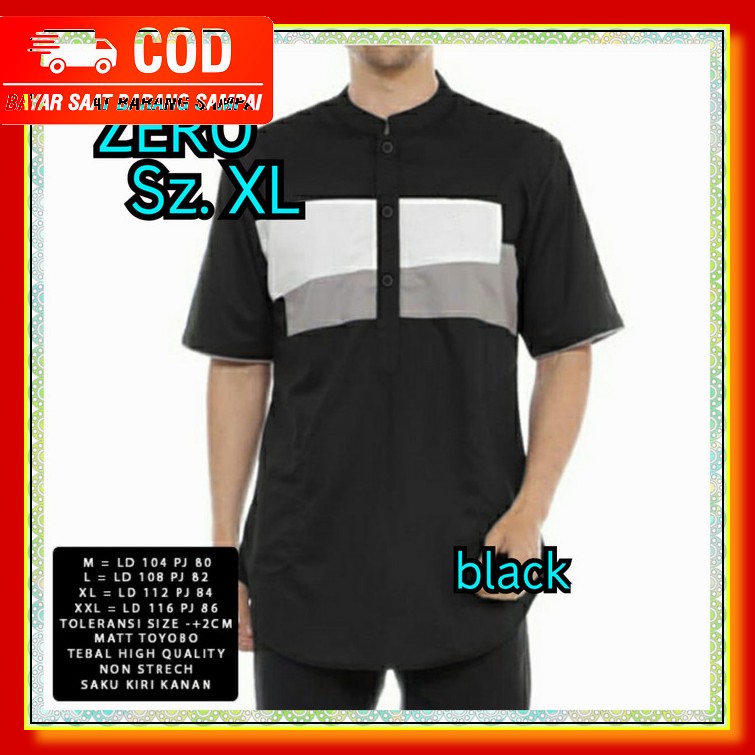 Baju Koko Pakistan Pria Lebaran Terbaru 2021 // Baju Koko  ZM976  Tone Jumbo Zero - Hitam