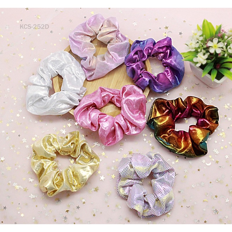 Scrunchie Mermaid Rainbow Metalik | Kunciran Mermaid | Ikat Rambut Korea Metalik