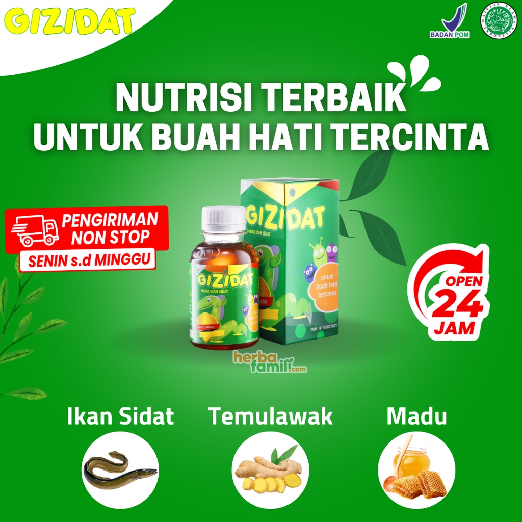 GIZIDAT Original Asli 100% | Nutrisi Ekstrak Ikan Sidat, Madu, Temulawak, Probiotik | Multivitamin Penambah Nafsu Makan Anak &amp; Berat Badan