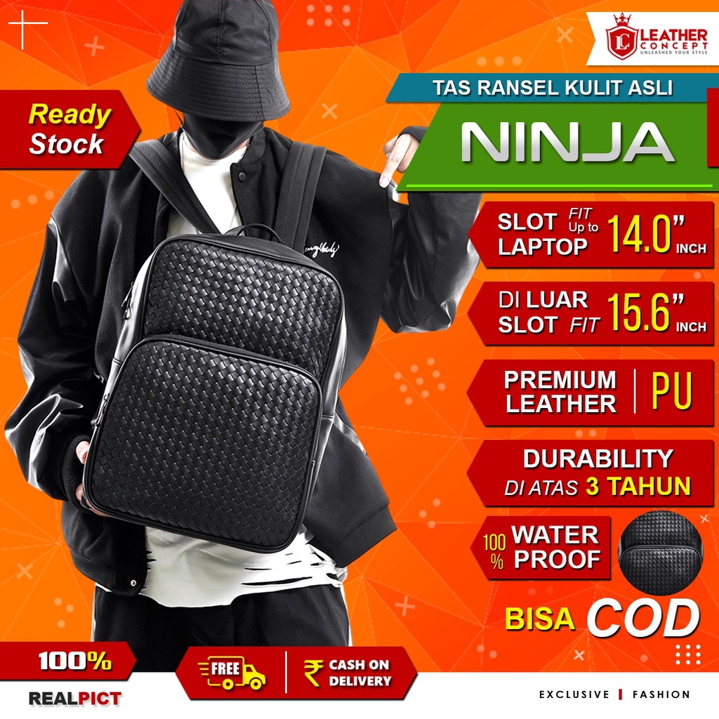 Tas Ransel Kulit Pria Anyaman Tas Kulit Pria BackPack Kulit Pria NINJA