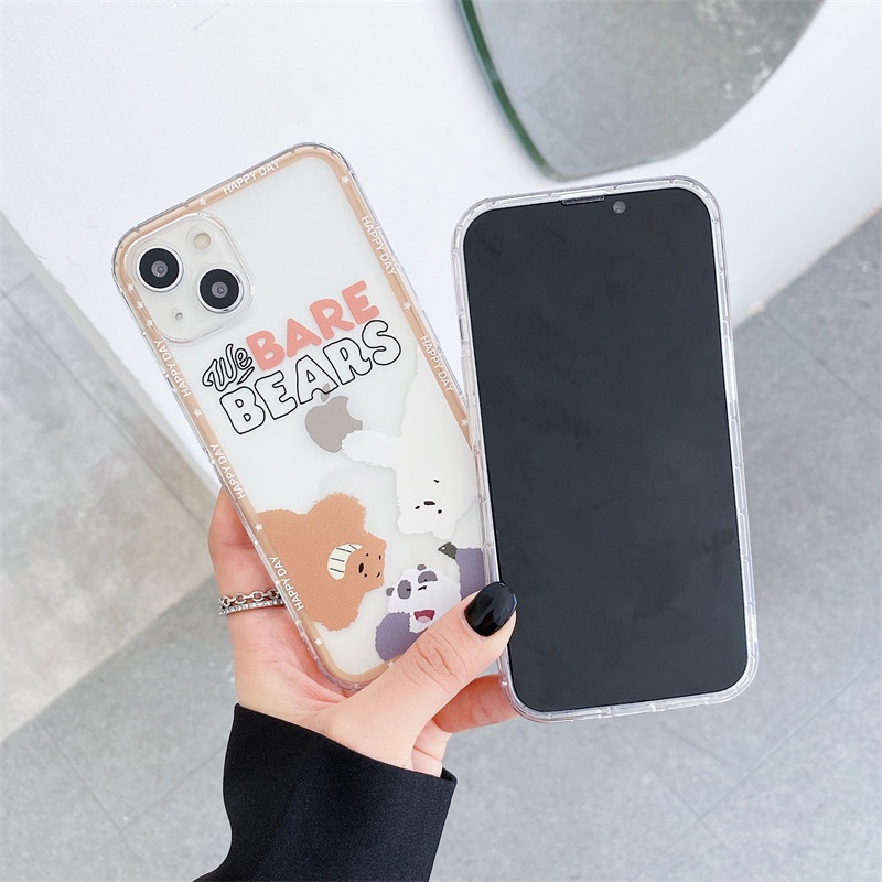 Soft Case Tpu Transparan Anti Jatuh Motif Kartun Bare Bear Untuk Iphone 11 12 13 Pro Max 7 8 Plus X Xr Xs