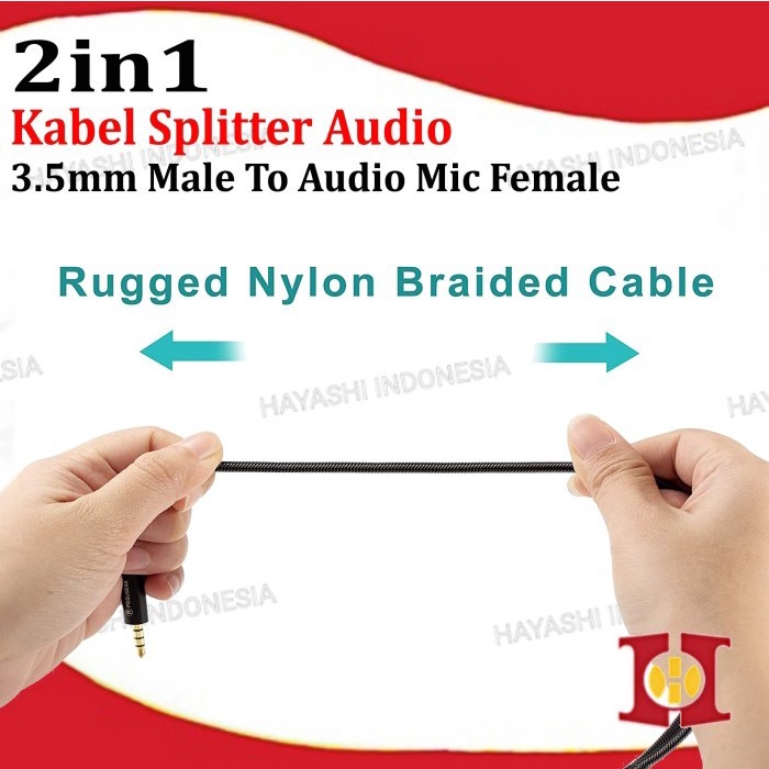 Splitter Cable Kabel 3.5mm TRRS Male to TRS Mic Audio for Smartphone