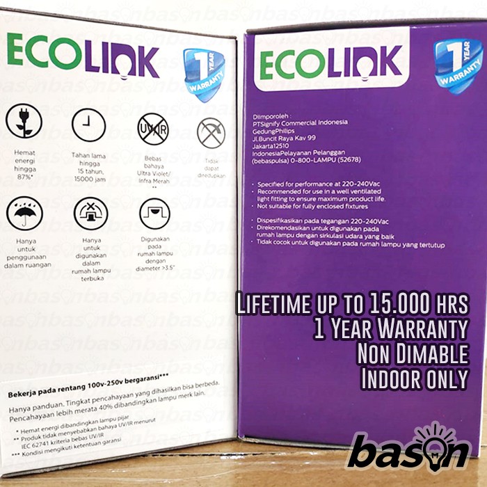 ECOLINK Bohlam Lampu LED E27 - 6W / 8W / 10W / 12W - Cahaya Putih 6500K