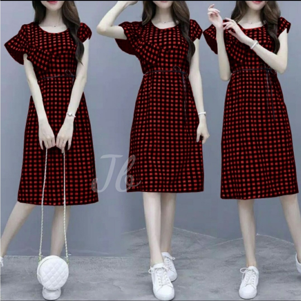 FWG - DRES AULIA KOTAK / DRESS WANITA / DRESS KOTAK TANGAN VARIASI / MINI DRESS / DRESS CANTIK KOREA