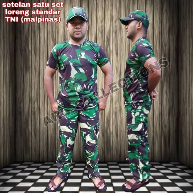 Setelan satu set celana kaos dan topi bdu loreng malvinas(standar TNI AD)/army tactical outdoor