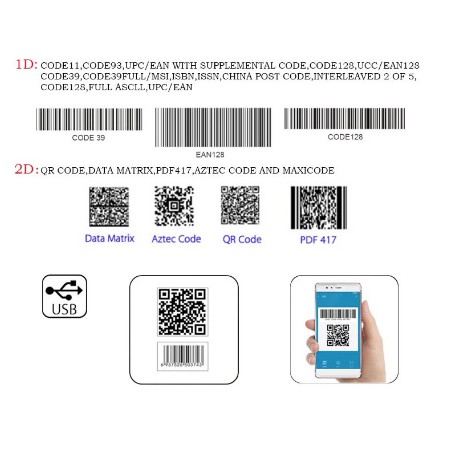 2D WIRED BARCODE SCANNER VSC BS-H88 PUTIH (QR-CODE, E-FAKTUR, PDF417)