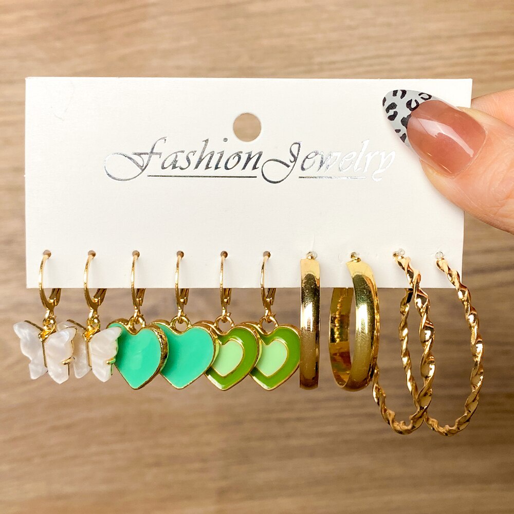 Y2K Colorful Resin Acrylic Earrings Set For Women Trendy Gold Color Pearl Butterfly Earrings Party Jewelry