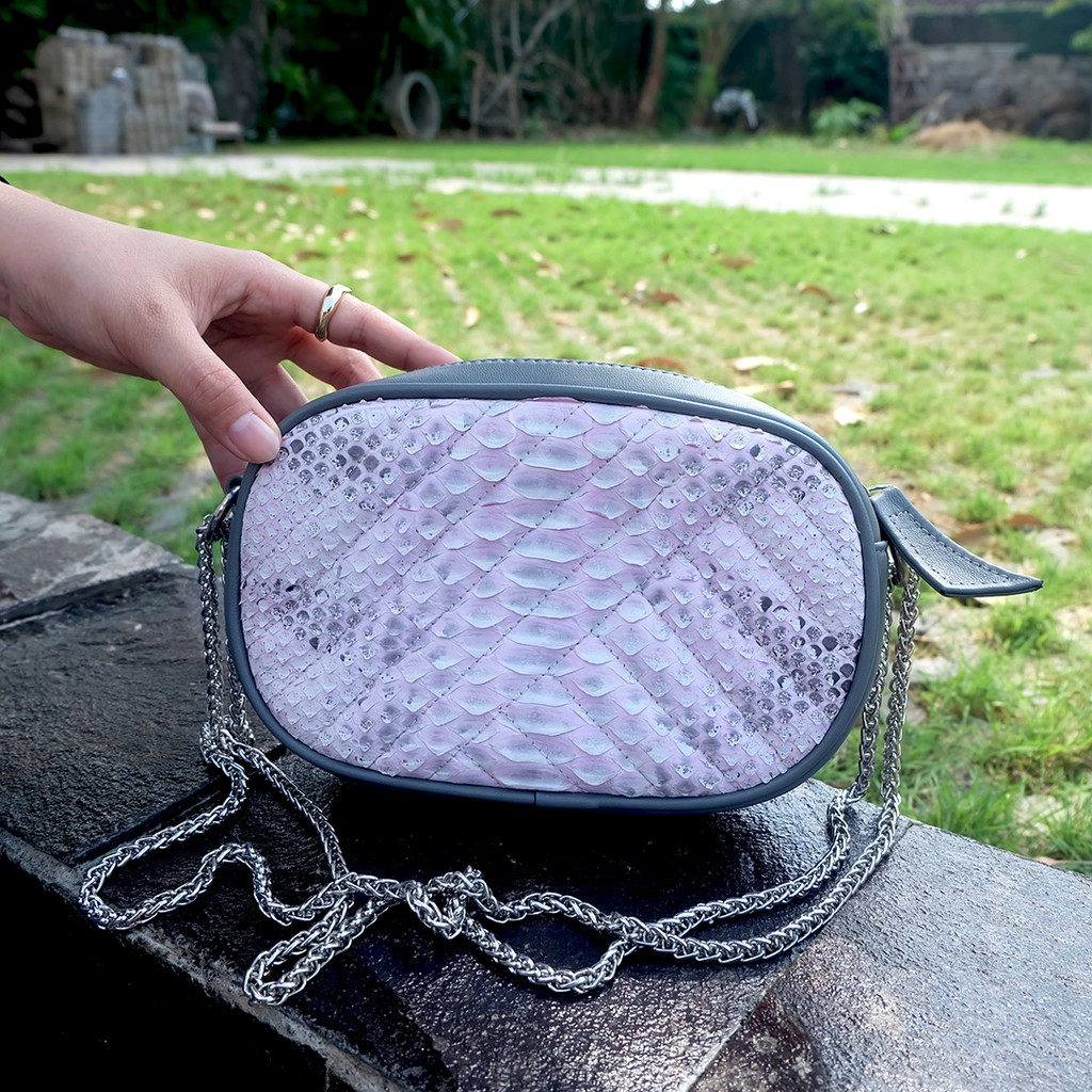 Tas Wanita/Sling Bag/Kulit Ular Asli/Oval Jarit XS