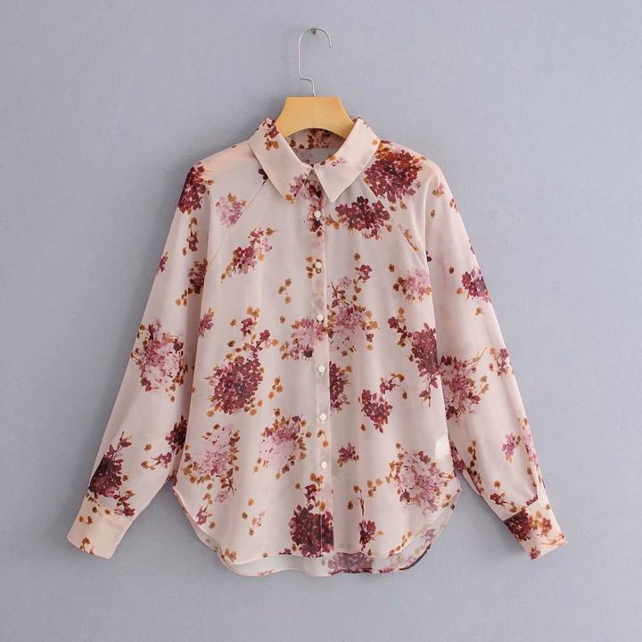 A814941 BAJU KEMEJA LENGAN PANJANG FASHION WANITA KARIR KERJA KANTOR BUNGA SAKURA FLOWER FLORAL