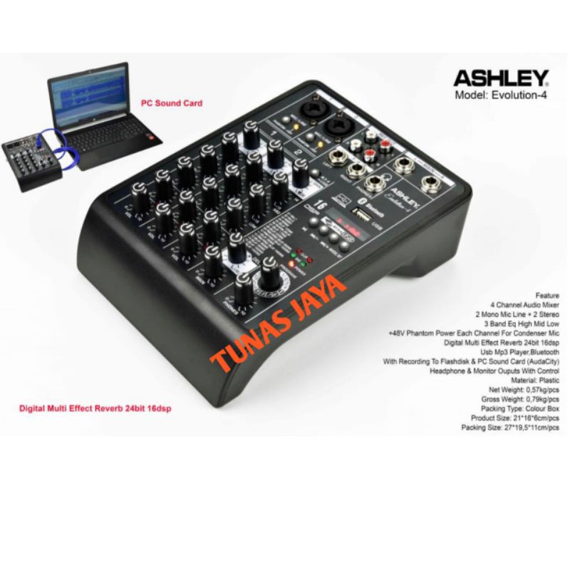 MIXER ASHLEY EVOLUTION4 MIXER ASHLEY EVOLUTION-4 ASHLEY 4 CHANNEL WIHT RECORDING USB PC EVOLUTION 4