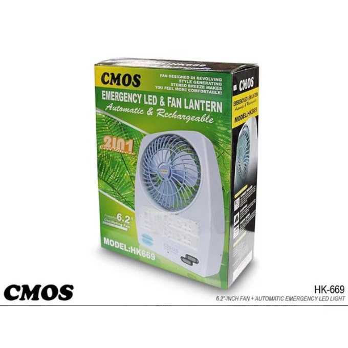 CMOS HK - 669 KIPAS ANGIN LAMPU LED EMERGENCY OTOMATIS RECHARGEABLE 6,2&quot; PORTABLE