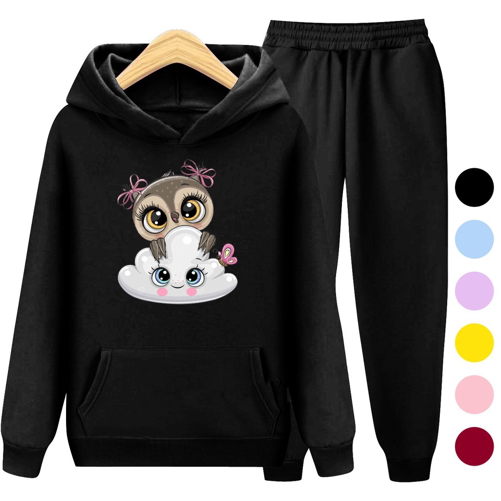 Setelan Sweater Anak + Celana OWL / Set Sweater Hoodie Anak Perempuan Usia 3-15 Tahun