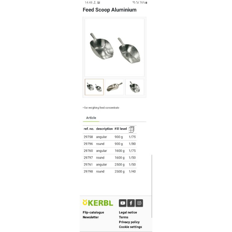 Feed Scoop -Sekop Pakan- Aluminium 900g Kerbl