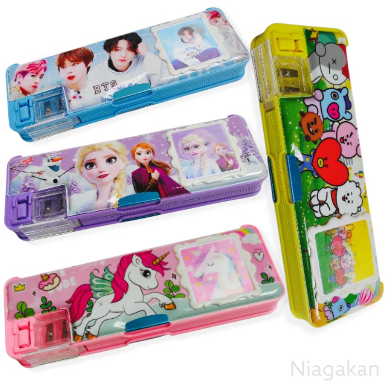 Kotak Pensil Kalkulator Serutan Motif Pony Frozen BTS BT21 Unicorn  Avengers Spiderman-RANDOM CEWEK