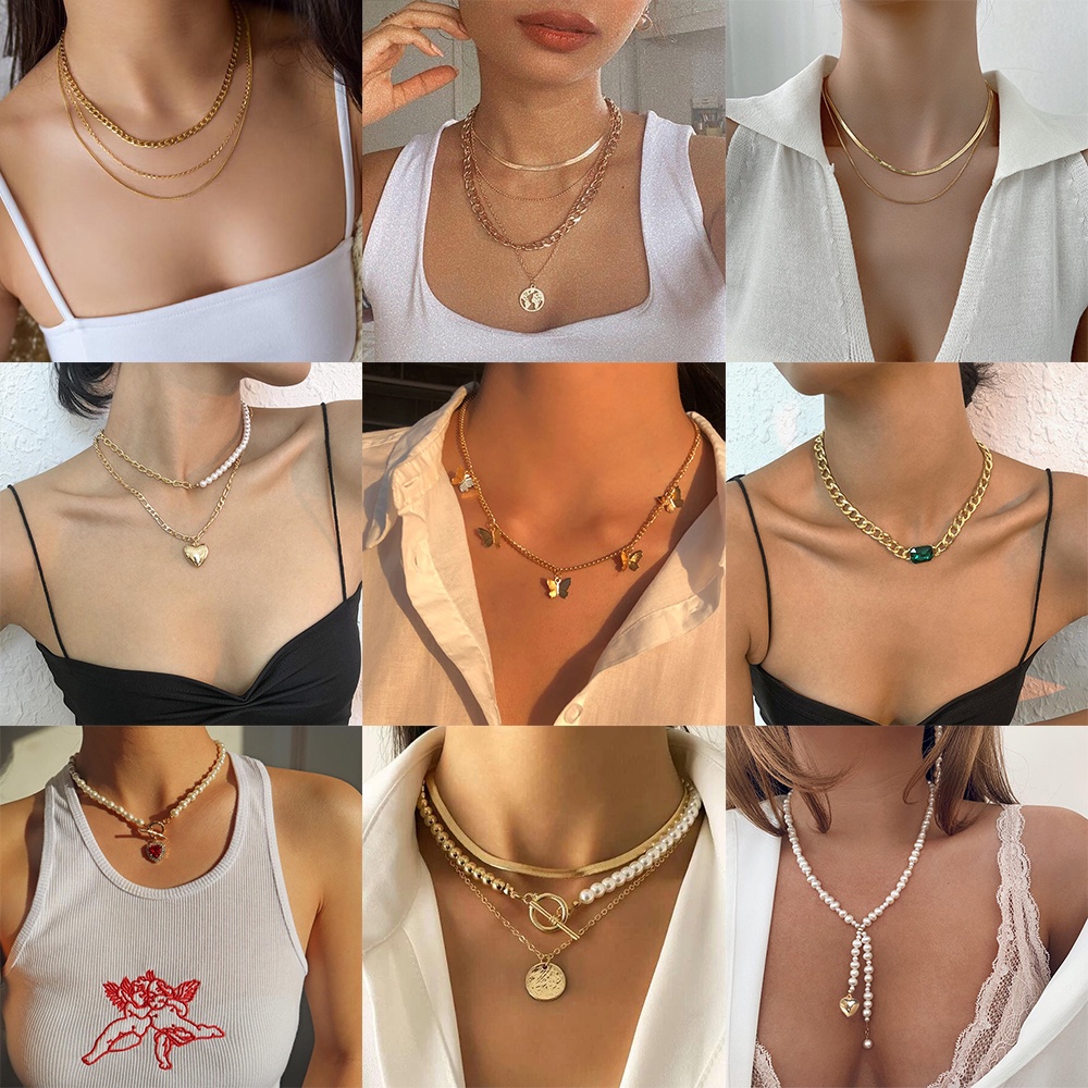 Classic Silver Rose Pendant Necklace women Metal Gold Multilayer Necklace Dice Sun Decoration Accessories Temperament Jewelry