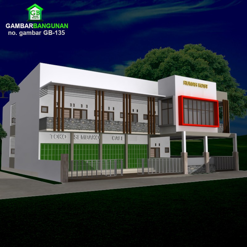 

Desain Rumah Kost 2 Lantai + Toko (Lahan 20m x 20m) no gambar GB-135
