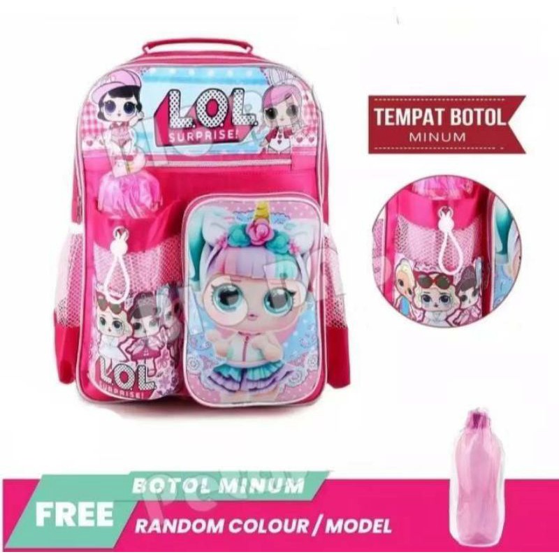 Tas Ransel Anak Karakter LOL Frozen Unicorn Free Botol Minuman Tas Anak