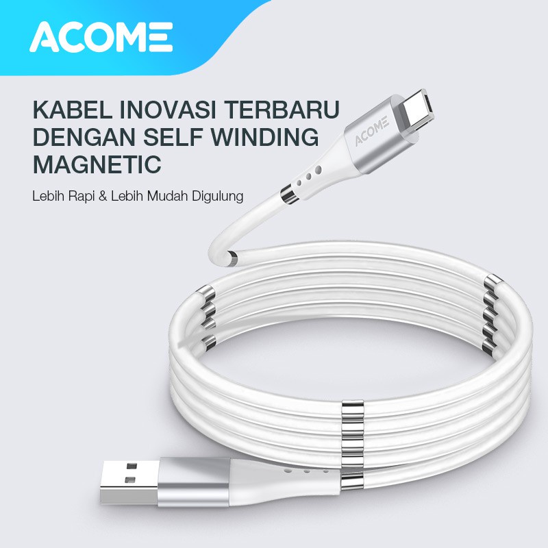 ACOME Kabel Self Winding Magnetic Fast Charging 2.4A Garansi Resmi 1 Tahun ATM010 – Micro USB