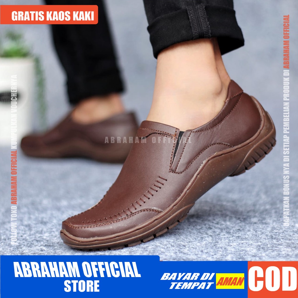 ABRHAHAM Sepatu Formal Pantofel Slop Kulit Hitam Pria