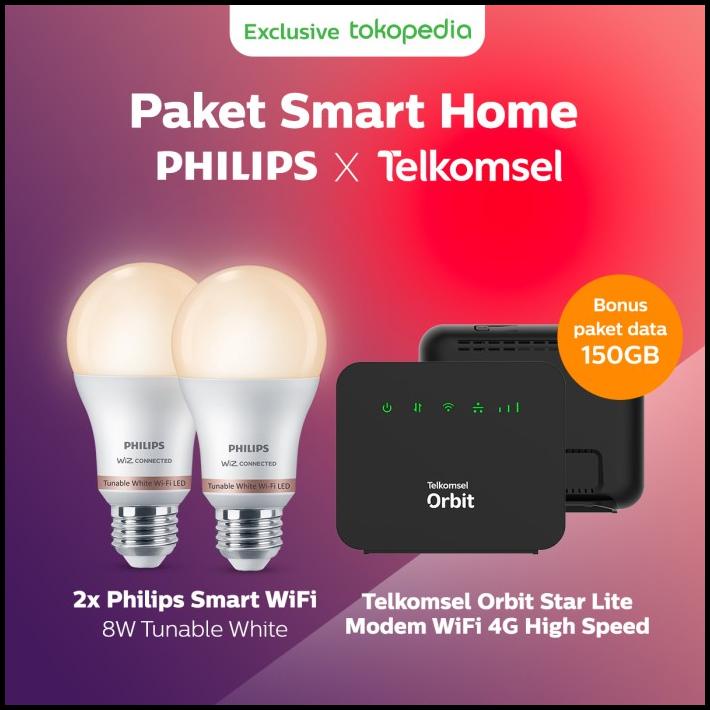 Paket Smart Wifi Led 8W Tw 2Pcs + Telkomsel Orbit Star Lite Modem