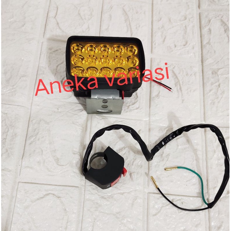 paket 1pcs lampu 15 mata cahaya  kuning + saklar on/off Lampu Tembak motor - mobil 12 volt