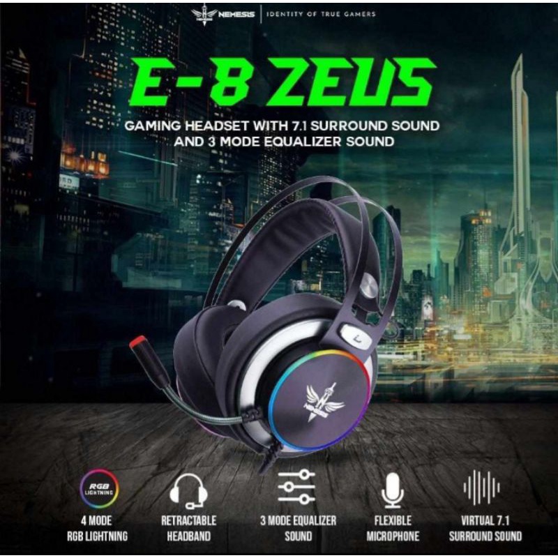 headset gaming nyk Hs-E8 zeus Rgb nemesis original