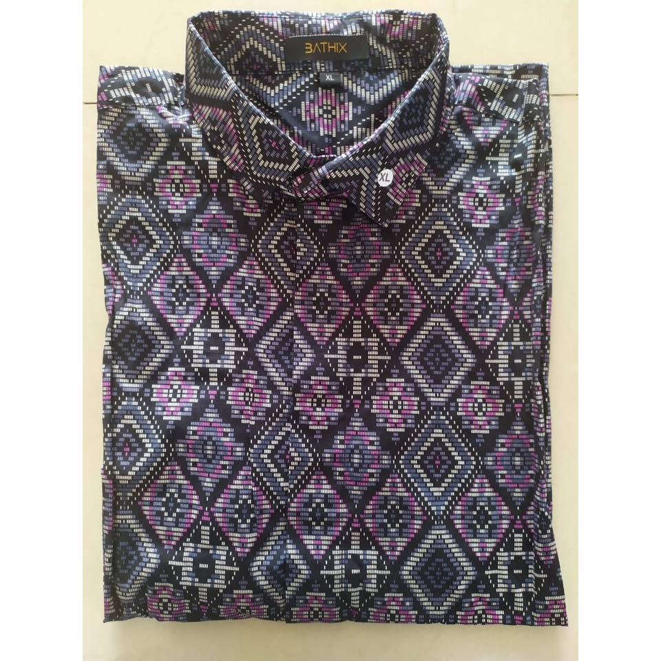 Baju Batik Kemeja Batik Pria Lengan Panjang Songket Diamond Hitam Modern Slimfit Casual Black