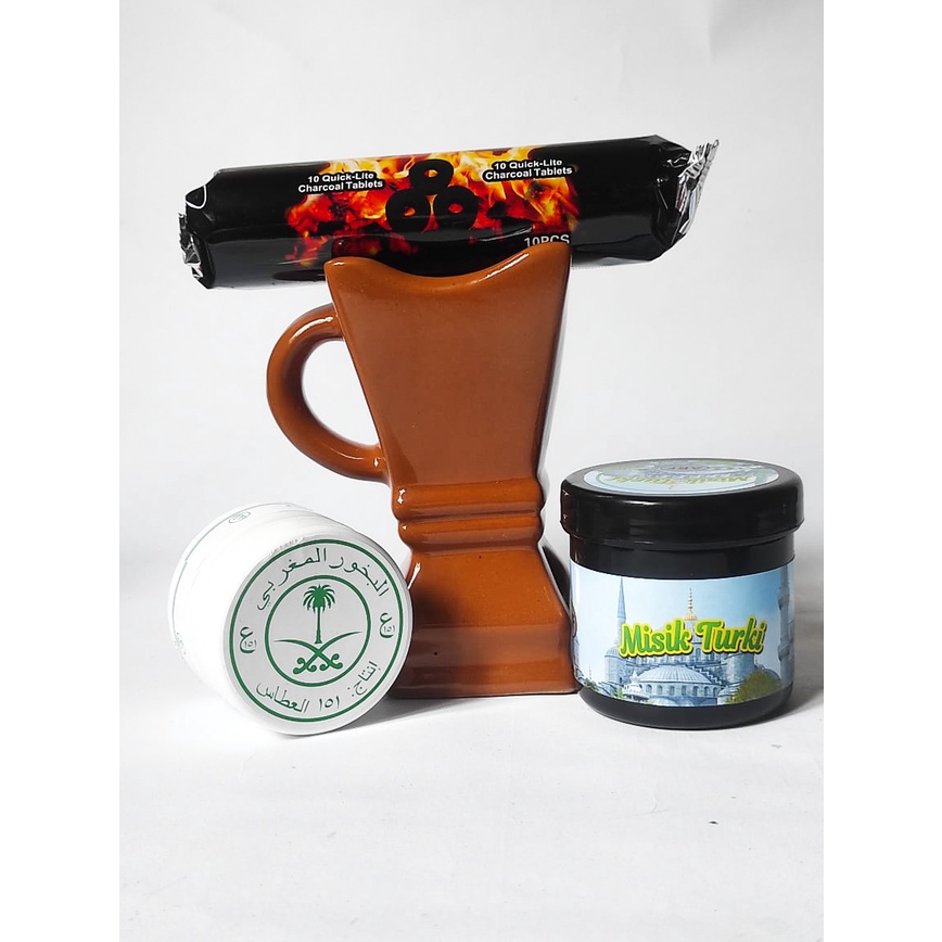 paket hemat pengharum buhur Maghribi ALATAS+buhur Misik Turki ARF dengan mabkharah dan areng magic