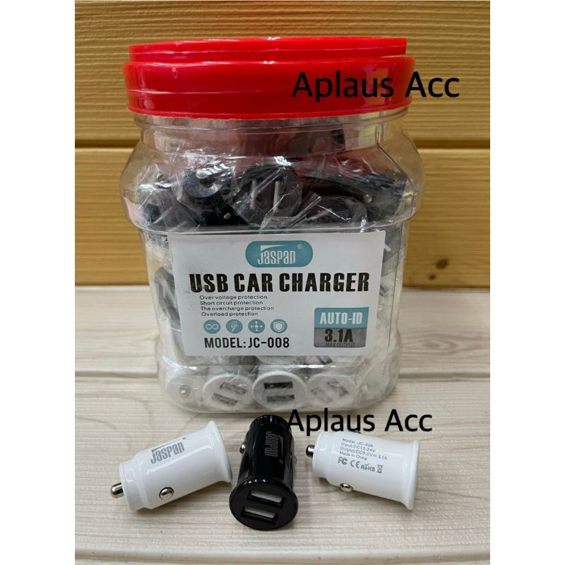 Batok Saver Mobil 2 USB / Adaptor USB Car Charger Jaspan 3.1A JC-008 1 Toples isi 50